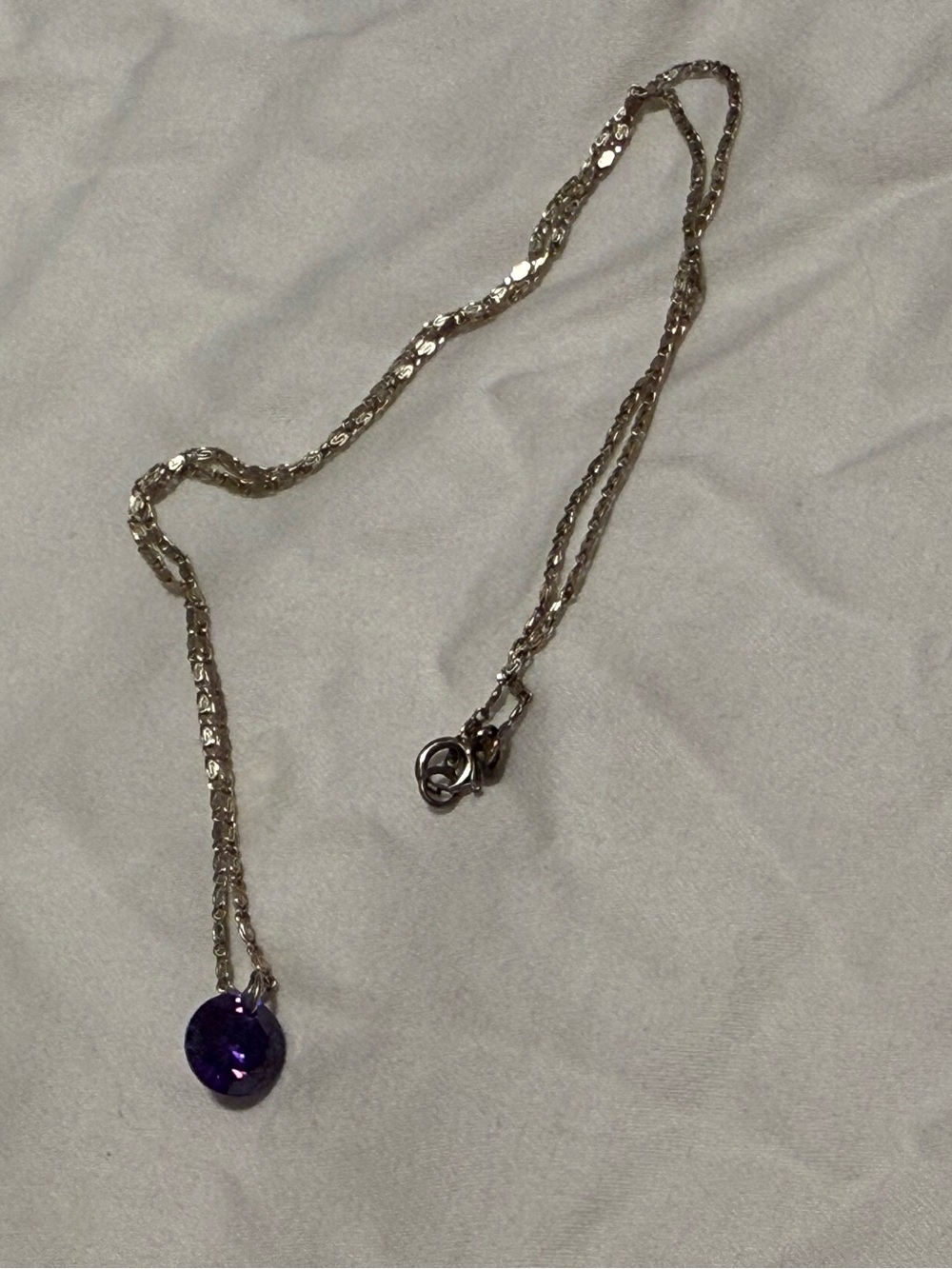 Sterling Silver Chain Necklace with Purple Crystal Pendant